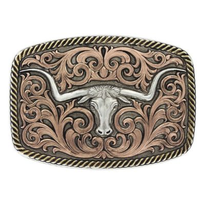Montana Silversmiths Tri-Color Champion Texas Longhorn Belt Buckle, 33010TRI