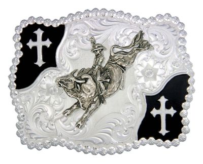 Montana Silversmiths Christian Flourish Scallop Shape Bull Rider Belt Buckle, 3611-528