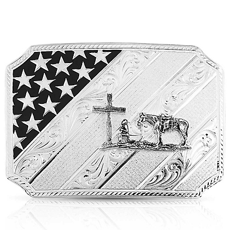 Montana Silversmiths All-American Christian Cowboy Silver Belt Buckle, 46100-731M