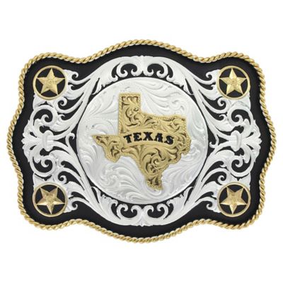 Montana Silversmiths Scalloped Sheridan Style Western Texas State Belt Buckle, 61360-610TX