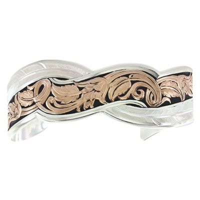 Montana Silversmiths Women's Leather 2-Tone Sweeping Cuff Bracelet, Silver/Rose Gold