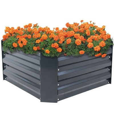 Sunnydaze Decor Corrugated Galvanized Steel Raised Garden Bed for Plants, 24 in. Square x 11.75 in. H, Dark Gray