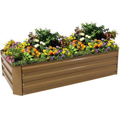 Sunnydaze Decor Galvanized Steel Raised Garden Bed, Brown, Rectangle, 48 in.