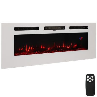 Sunnydaze Decor 50 in. Indoor Wall-Mounted or Recesssed Installation Electric Fireplace - White
