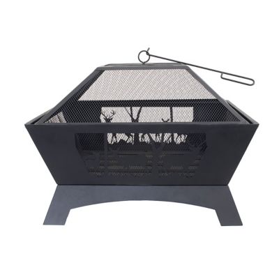 Blue Sky Outdoor 28 in. Square Fire Pit with Decorative Steel Base