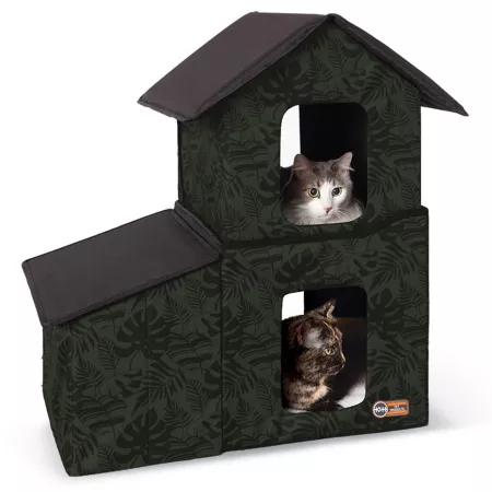 K&H Pet Products 2-Story Unheated Outdoor Fabric Cat House with Dining Area Outdoor Cat Houses