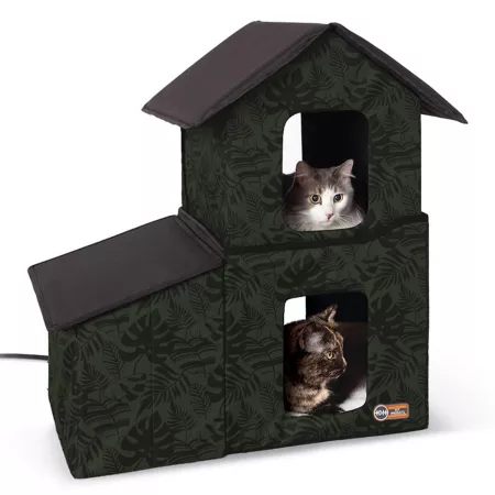 K&H Pet Products 2-Story Outdoor Heated Fabric Cat House with Dining Area Outdoor Cat Houses