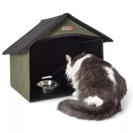 K&H Pet Products Nylon Cat House for Outdoor Dining Olive Outdoor Cat Houses