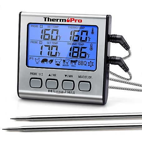 ThermoPro Digital Cooking Meat Thermometer, Dual Probes, Timer and Large LCD Display for BBQing Grilling and Smoking
