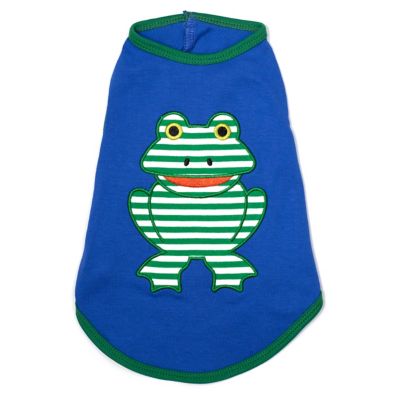 Worthy Dog Applique Frog Graphic Stripe Sleeveless Dog T-Shirt