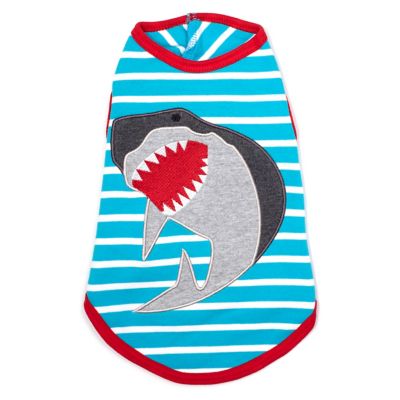 Worthy Dog Applique Jaws Graphic Stripe Sleeveless Dog T-Shirt