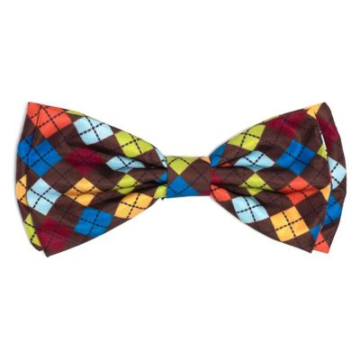 Worthy Dog Autumn Argyle Bow Tie Adjustable Pet Collar Accessory, Small