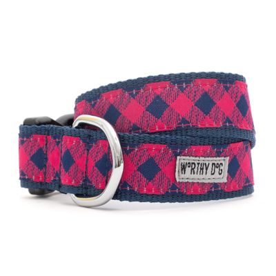 Worthy Dog Adjustable Bias Buffalo Plaid Dog Collar