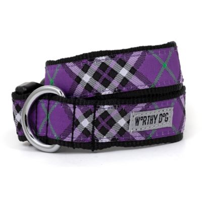 Worthy Dog Adjustable Bias Plaid Dog Collar, Purple