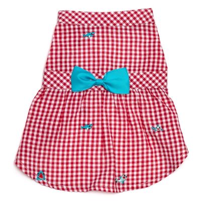 Worthy Dog Chomp Embroidered Shark Gingham Check Adjustable Pet Dress