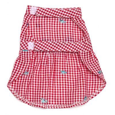 Image showing 1 th Worthy Dog Chomp Embroidered Shark Gingham Check Adjustable Pet Dress