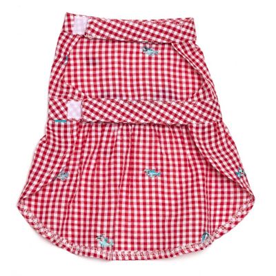 Worthy Dog Chomp Embroidered Shark Gingham Check Adjustable Pet Dress