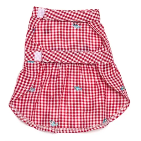 Worthy Dog Chomp Adjustable Shark Embroidered Gingham Check Pet Dress Dog Dresses