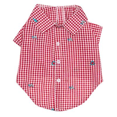 Worthy Dog Chomp Embroidered Shark Gingham Check Button-Up Look Pet Shirt