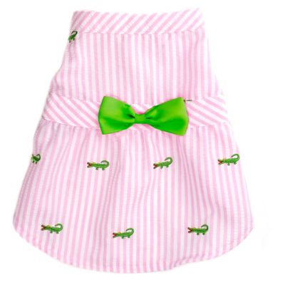 Worthy Dog Embroidered Alligator Stripe Seersucker Adjustable Pet Dress