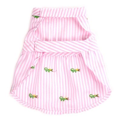 Image showing  Embroidered Alligator Stripe Seersucker Adjustable Pet Dress