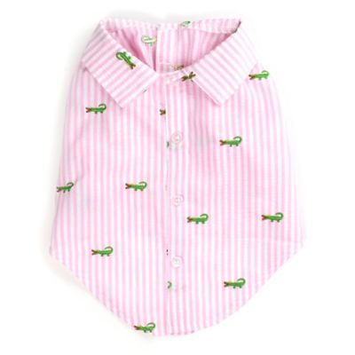 Worthy Dog Embroidered Alligator Stripe Seersucker Button-Up Look Pet Shirt
