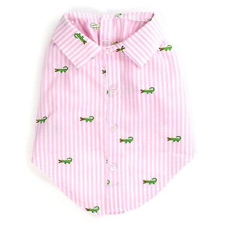 Worthy Dog Embroidered Alligator Stripe Seersucker Button Up Look Pet Shirt