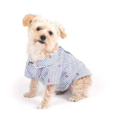 Image showing  Embroidered Anchors Stripe Seersucker Button-Up Look Pet Shirt