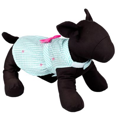 Image showing  Embroidered Flamingos Gingham Check Adjustable Pet Dress