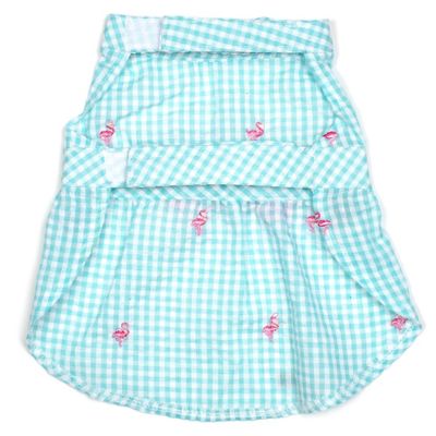 Image showing  Embroidered Flamingos Gingham Check Adjustable Pet Dress