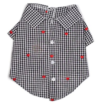 Worthy Dog Embroidered Hearts Gingham Check Button Up Look Pet Shirt