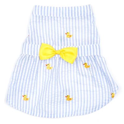 Worthy Dog Embroidered Rubber Ducks Stripe Seersucker Adjustable Pet Dress