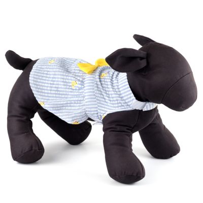 Image showing  Embroidered Rubber Ducks Stripe Seersucker Adjustable Pet Dress