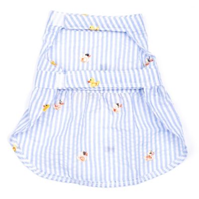Image showing  Embroidered Rubber Ducks Stripe Seersucker Adjustable Pet Dress