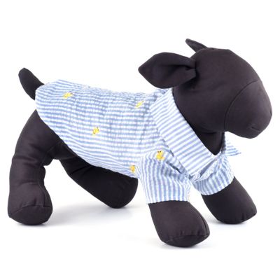 Image showing  Embroidered Rubber Ducks Stripe Seersucker Button-Up Look Pet Shirt