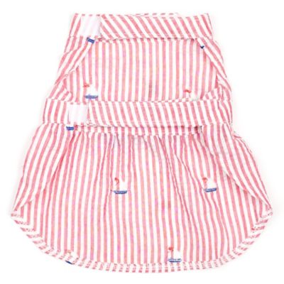 Image showing  Embroidered Sailboat Stripe Seersucker Adjustable Pet Dress