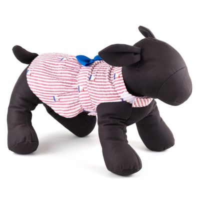 Image showing  Embroidered Sailboat Stripe Seersucker Adjustable Pet Dress