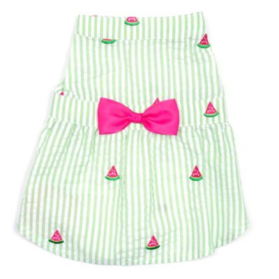 Worthy Dog Embroidered Watermelon Stripe Seersucker Adjustable Pet Dress