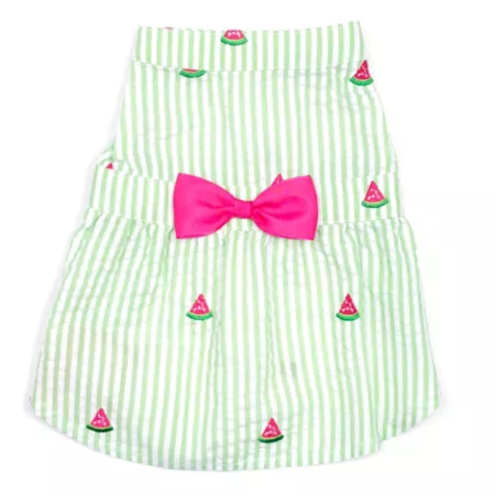 Worthy Dog Adjustable Seersucker Embroidered Watermelon Stripe Pet Dress Dog Dresses