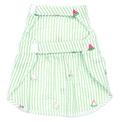 Image showing  Embroidered Watermelon Stripe Seersucker Adjustable Pet Dress