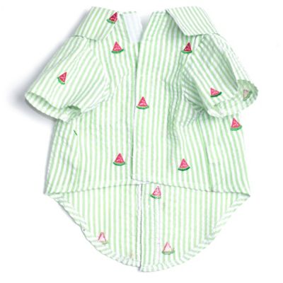 Image showing 2 th Worthy Dog Embroidered Watermelon Stripe Seersucker Button-Up Look Pet Shirt