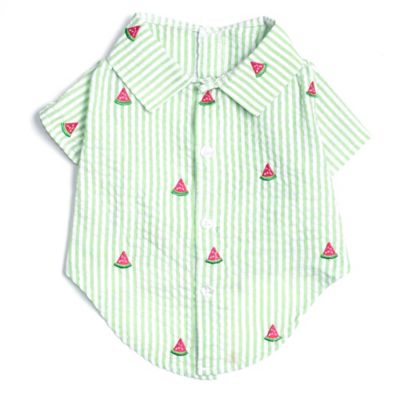 Worthy Dog Embroidered Watermelon Stripe Seersucker Button-Up Look Pet Shirt