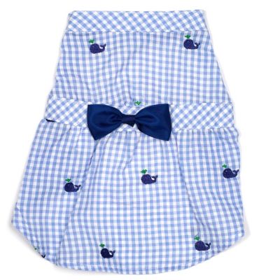 Worthy Dog Embroidered Whales Gingham Check Adjustable Pet Dress