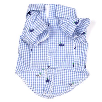 Image showing  Embroidered Whales Gingham Check Seersucker Button-Up Look Pet Shirt