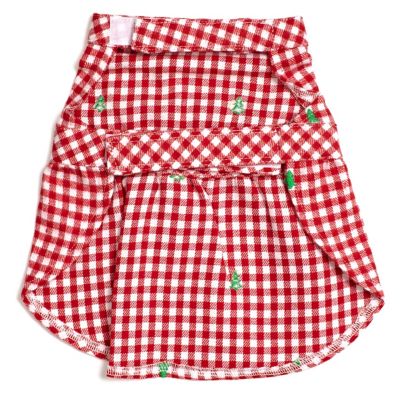 Image showing  Flannel Check Plaid Embroidered Trees Adjustable Pet Dress