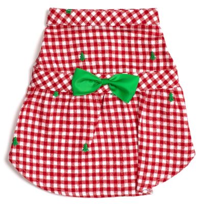 Worthy Dog Flannel Check Plaid Embroidered Trees Adjustable Pet Dress