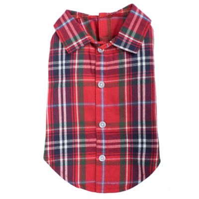 Image showing  Flannel Plaid Button-Up Look Pet Shirt