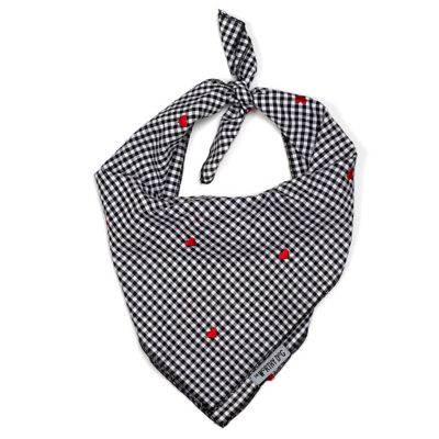 Image showing  Gingham Embroidered Hearts Classic Square Tie-On Pet Bandana