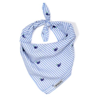 Worthy Dog Gingham Embroidered Whales Classic Square Tie-On Pet Bandana