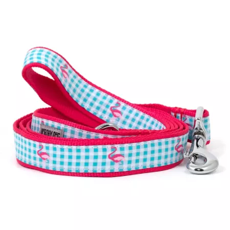 Worthy Dog Gingham Flamingo Dog Leash Dog Basic Leashes